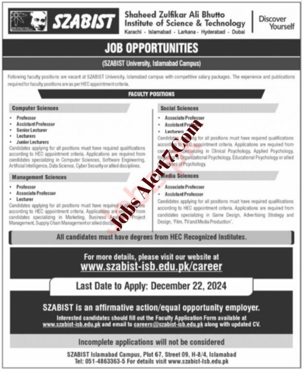 Employment in the Shaheed Zulfiqar Ali Bhutto Institute of Technology