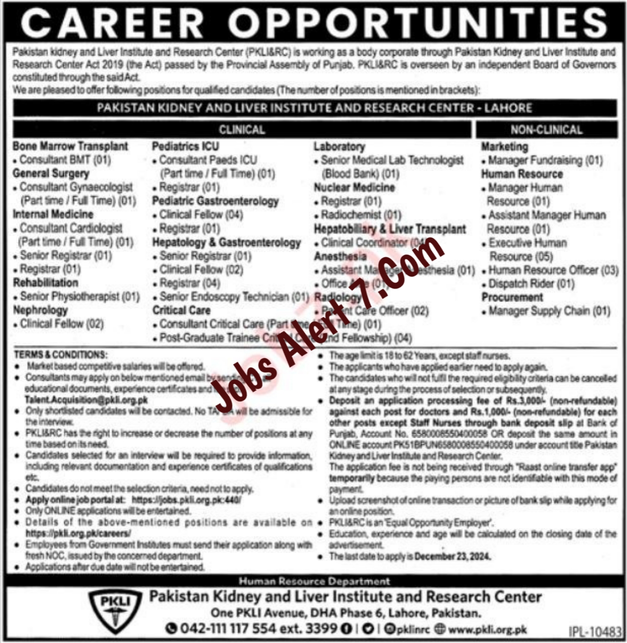 Job Openings at the Pakistan Kidney & Liver Institute & Research Center PKL